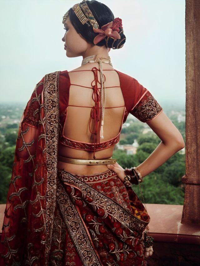 Multiple Straps Blouse Back Design for Lehenga 