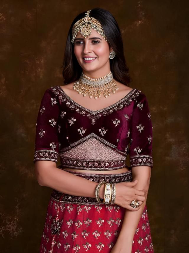 Wine Velvet Lehenga Blouse