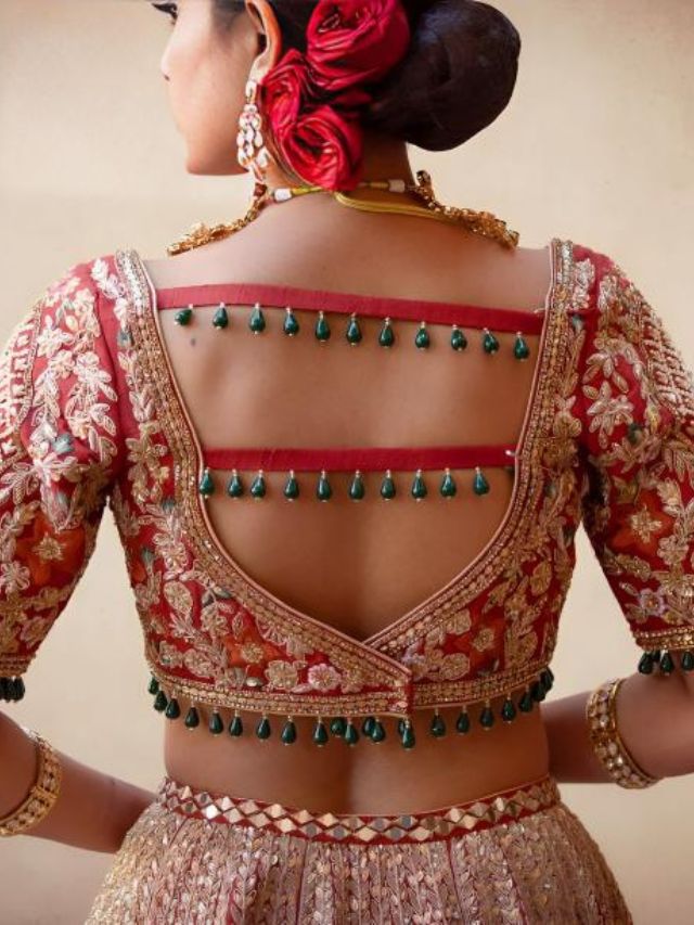 lehenga blouse for wedding with statement backs