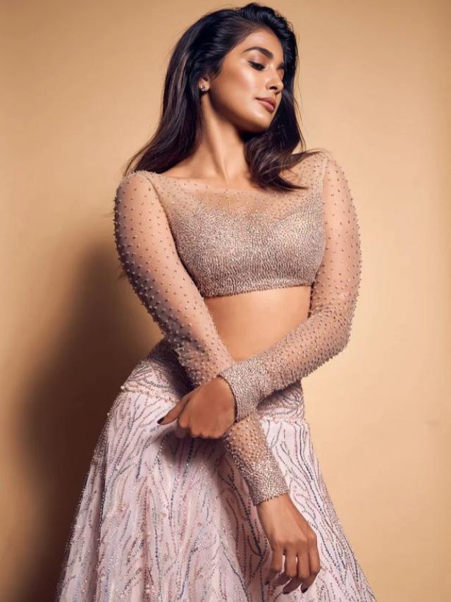 Pooja Hegde in Illusion Full Sleeve Blouse Designs