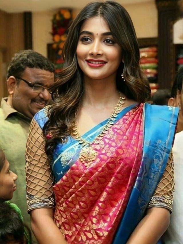 Pooja Hegde in Jaalidar Pattern Blouse Sleeves