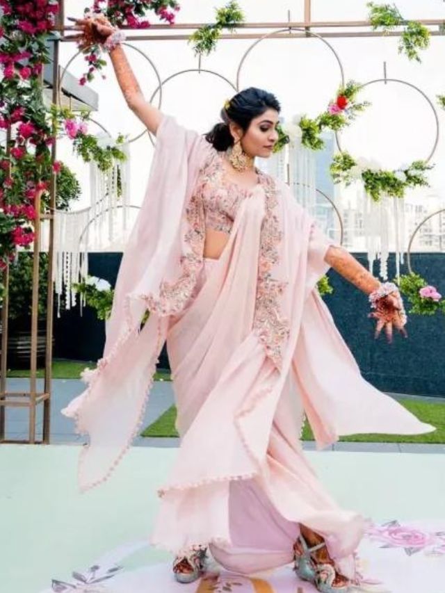 Cape Style Saree Styles For Sangeet Sandhya