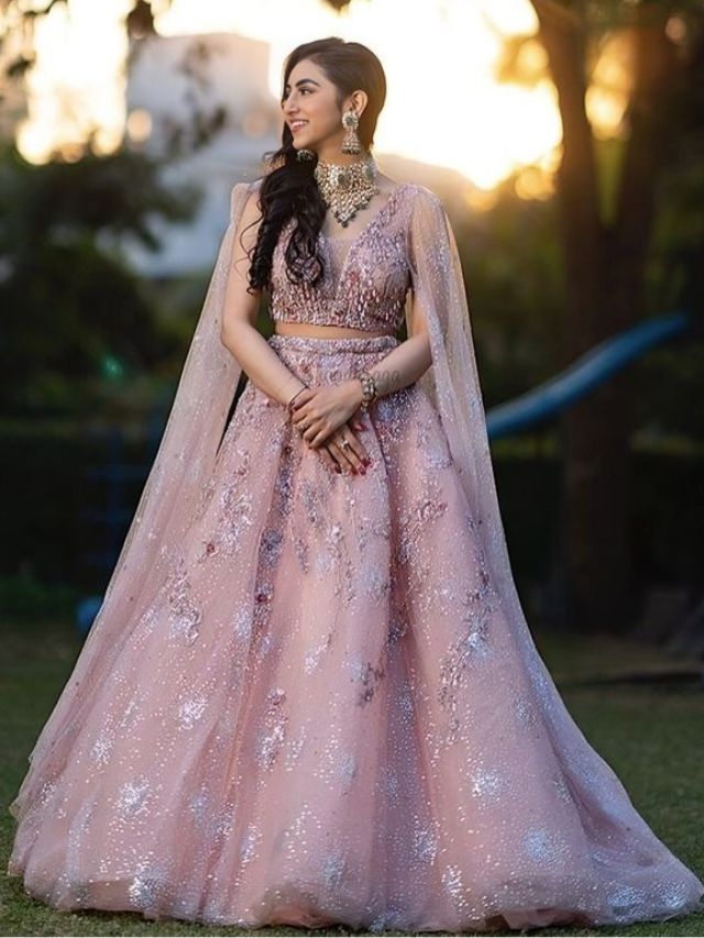 Dusty Rose Tulle Lehenga For Sangeet Sandhya