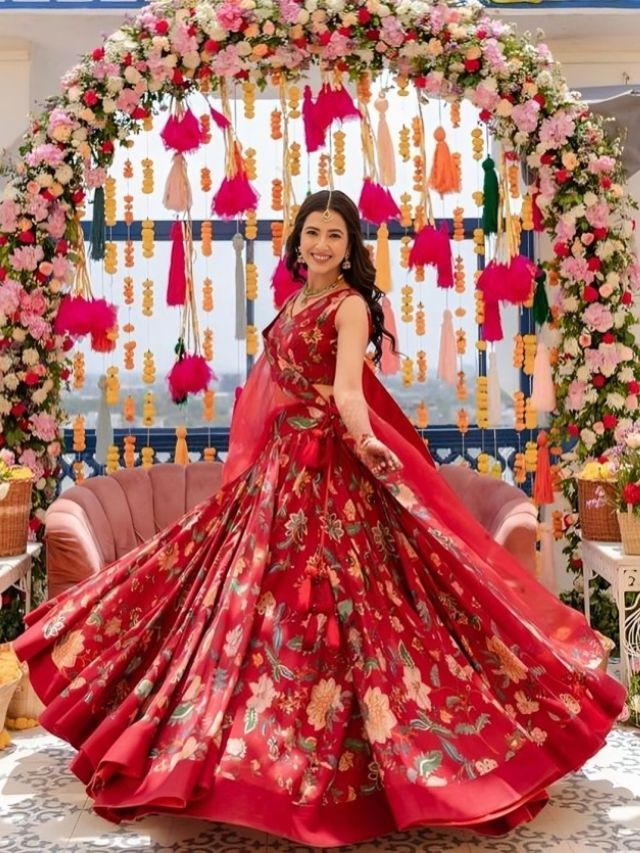 Fuchsia Red Lehenga For Sangeet Sandhya