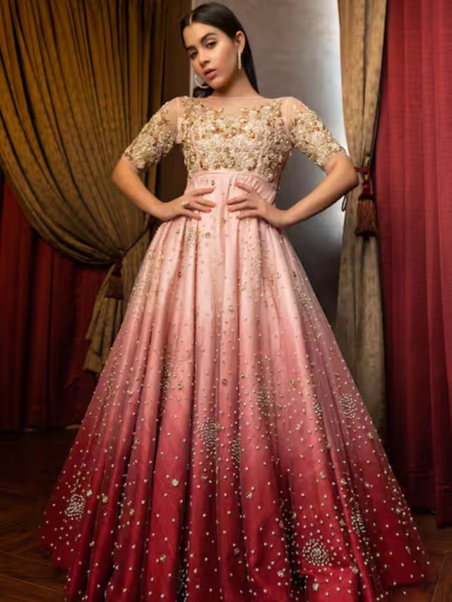 Ombre Embroidered Gown For Sangeet Sandhya