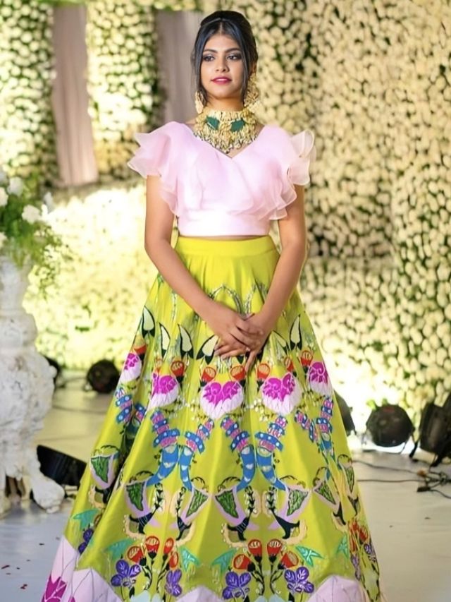 Printed Long Skirt and Ruffle Top For Sangeet Sandhya