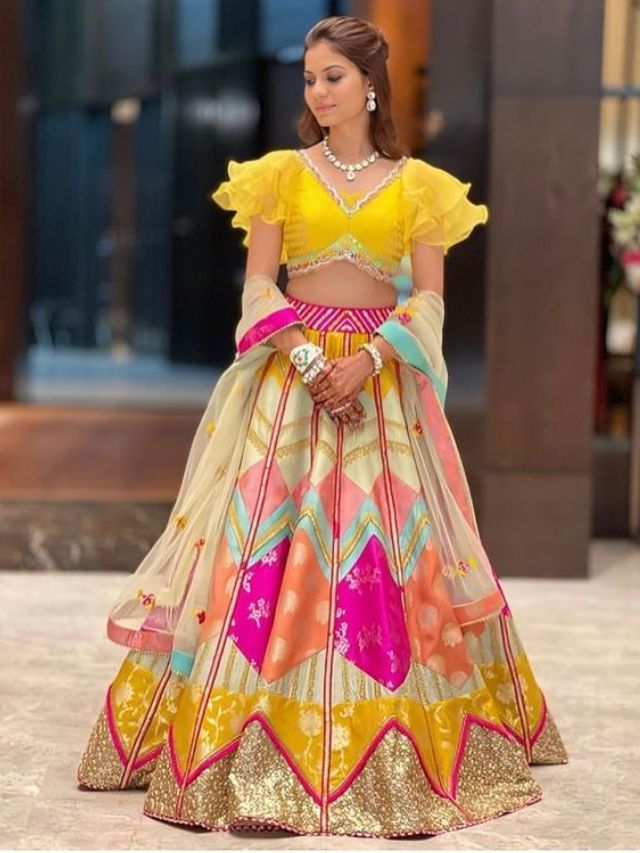Printed Long Skirt in Ruffle Top For Sangeet Sandhya