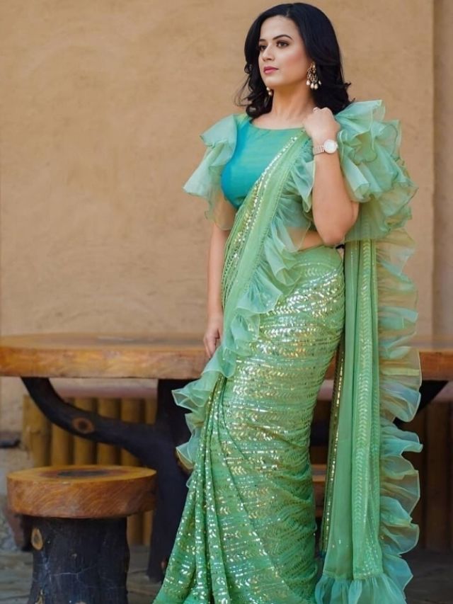 Ruffle Saree Style For Sangeet Sandhya