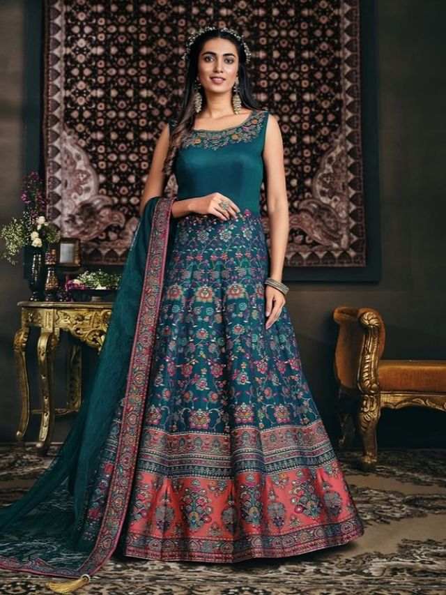 Teal Blue Gowns For Sangeet Sandhya