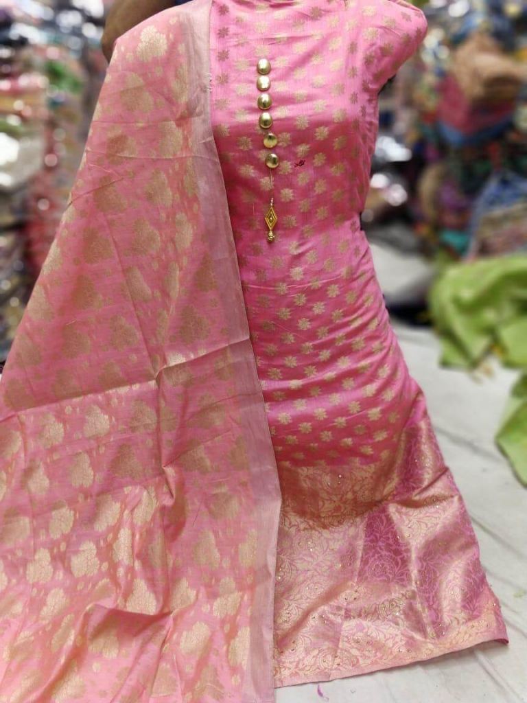 Buy Online Beautiful Banarasi Dress Material In Pink Color At Best  Wholesale Price From Surati Fabric.