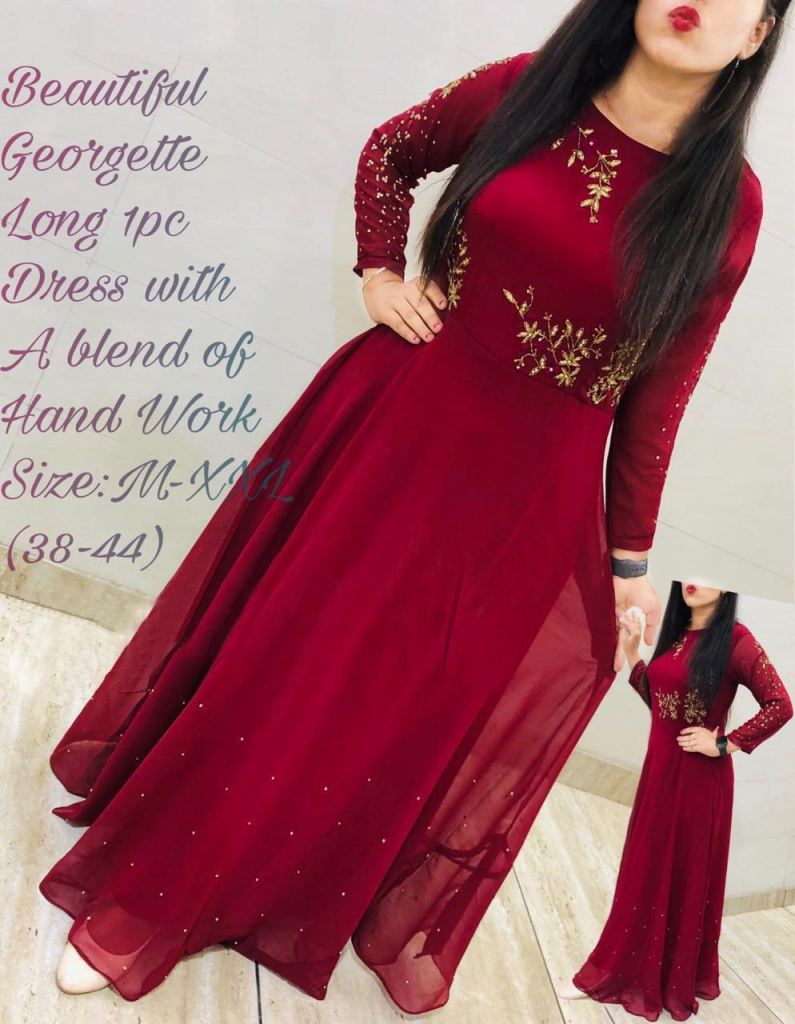 maroon colour gown design