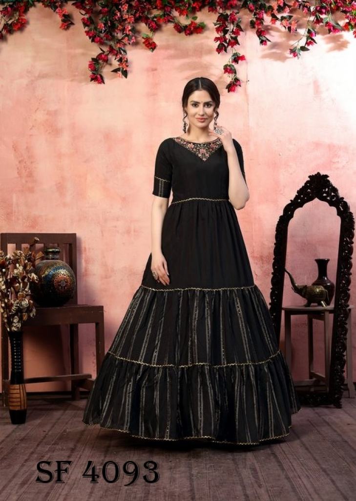 Buy Whatshop New Black Colour Floor Touch Semi Stitched Designer Gown at  Amazon.in