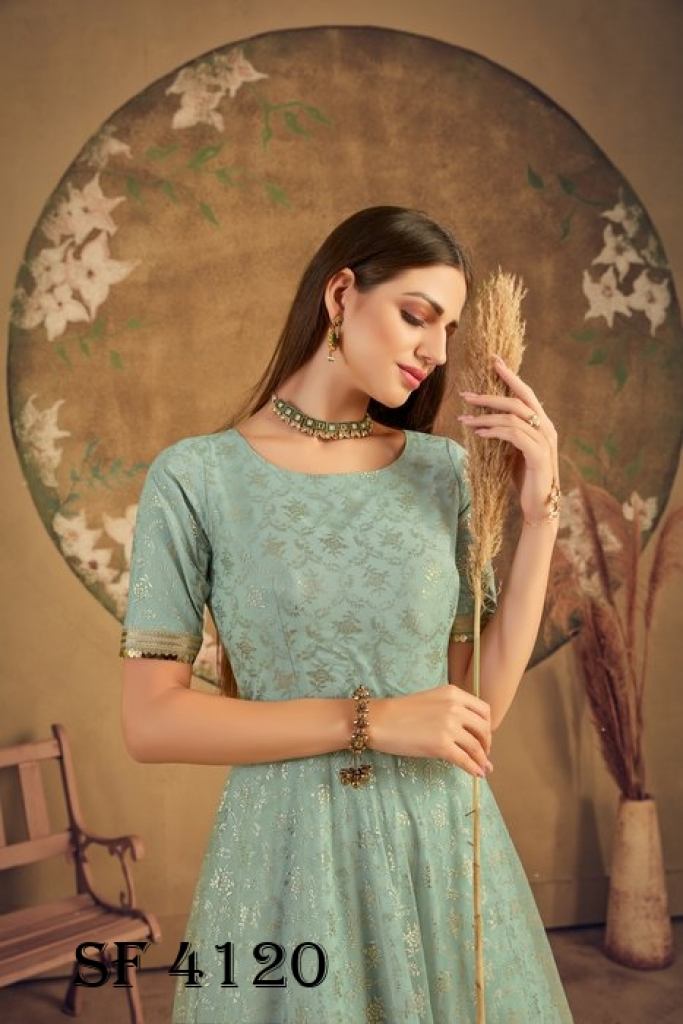 Pista Green Cotton Party Wear Gown 210329