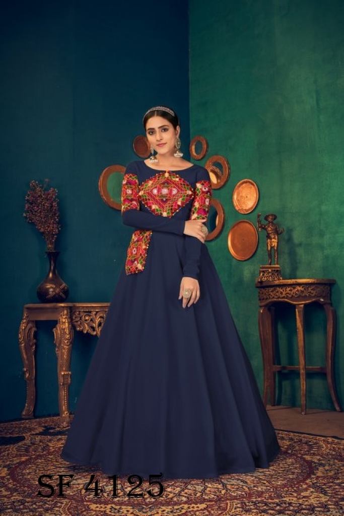 Shop Navy Blue Chander Silk Anarkali Gown Brocade Dupatta Festive Wear  Online at Best Price | Cbazaar