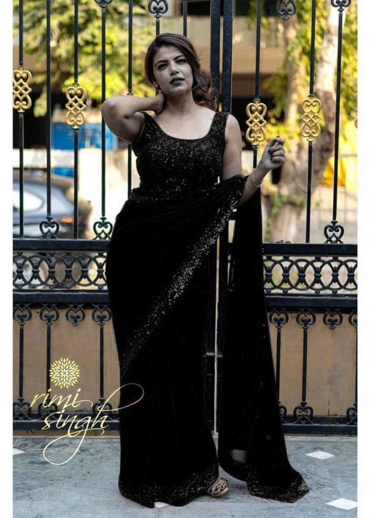 Black Color Imported Pallu Designer Bridal Wear Saree | Heenastyle-sgquangbinhtourist.com.vn