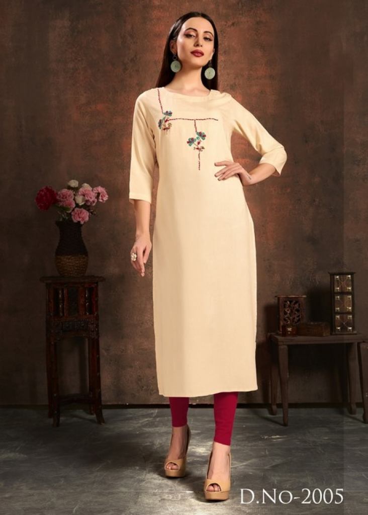 Cream Color Summer Special Middle Slit Kurti