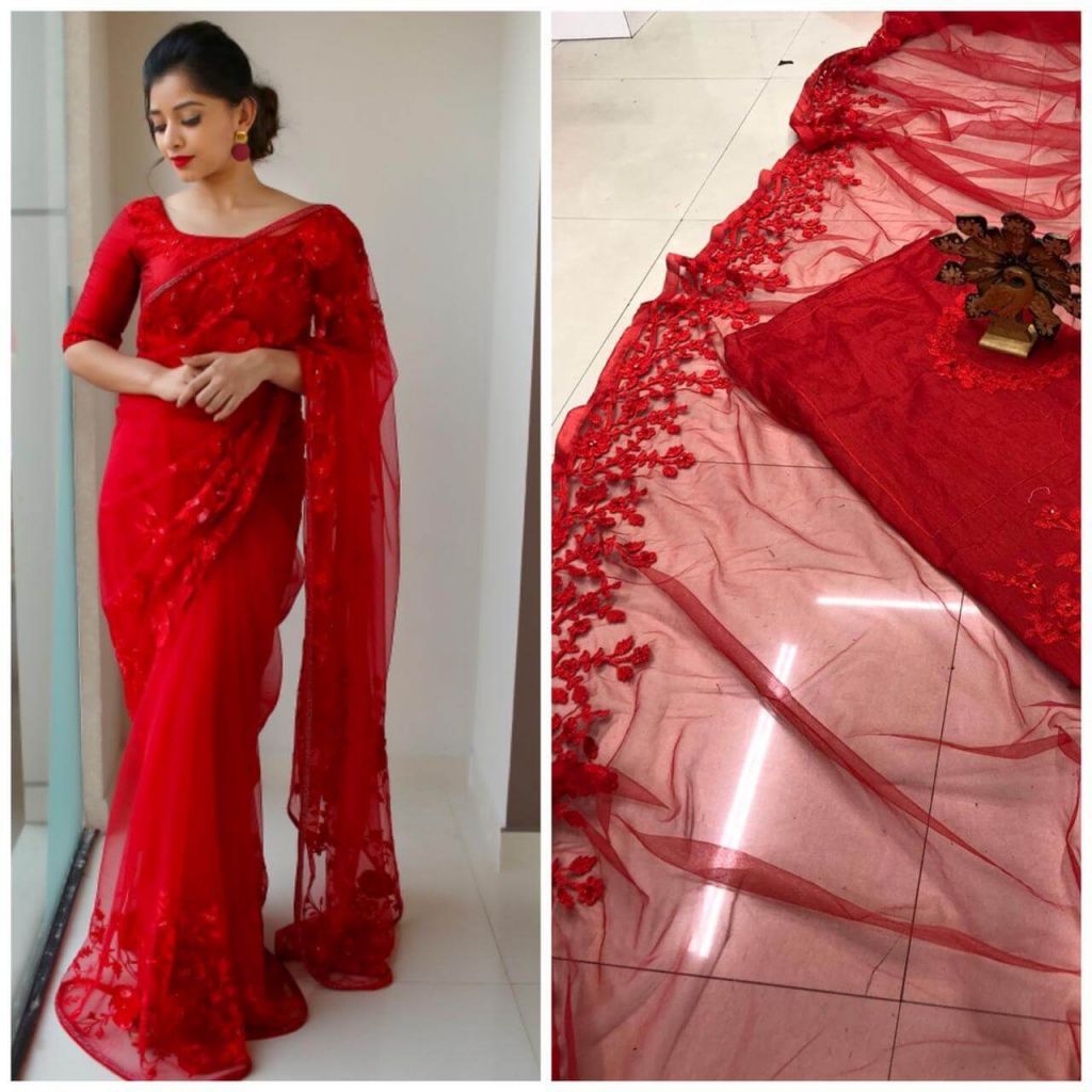 red saree party wear