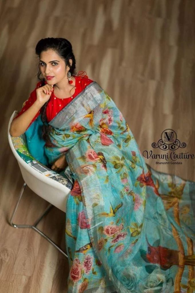 party wear linen sarees