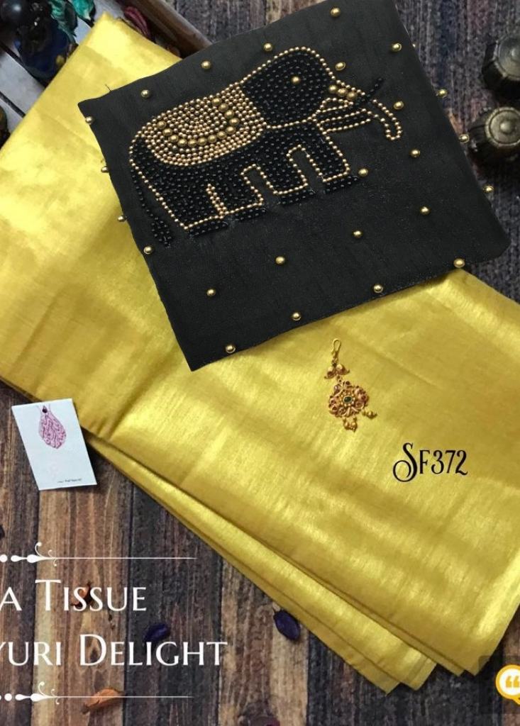 Pure, Rich and elegant look golden yellow colour saree with Erode Tissue Silk cotton