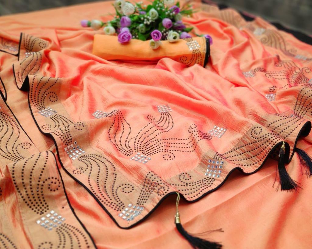 Buy Pure Vichatra Two Ton Silk Light Orange at Rs. 695 online from ...