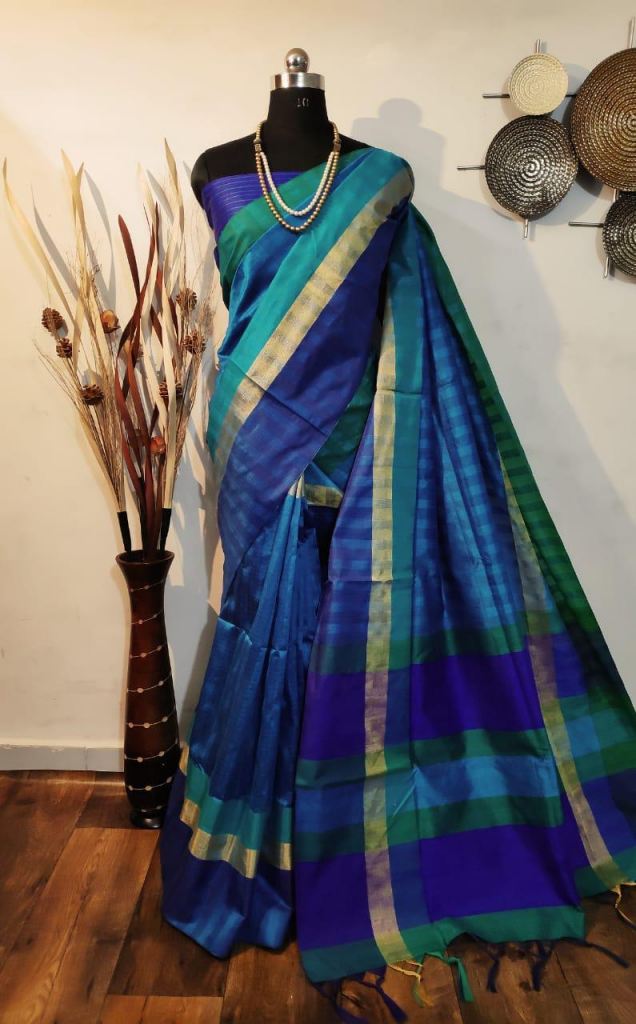 Buy Raw Silk Saree Sky Blue at Rs. 680 online from Surati Fabric ...