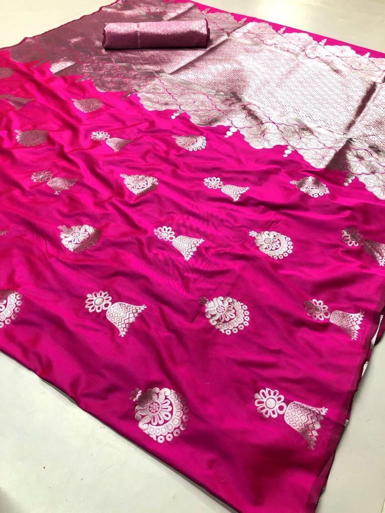 Buy Silver Jumka Zari Pink Colour Saree at Rs. 900 online from Surati ...