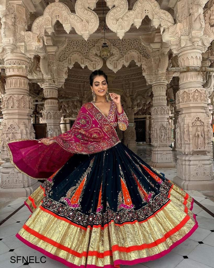 Black Handmade Designer Navratri Lehenga Choli With Jacquard Dupatta