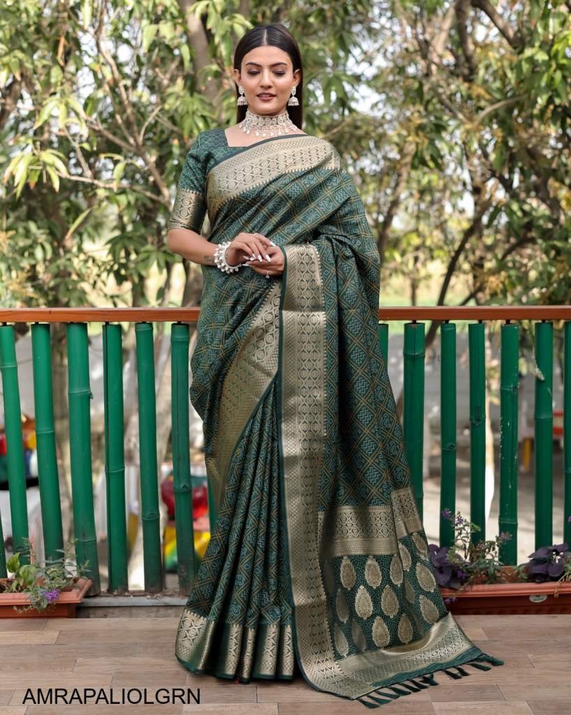 Women olive pure_cotton Printed Bandhej Ehtnic Saree