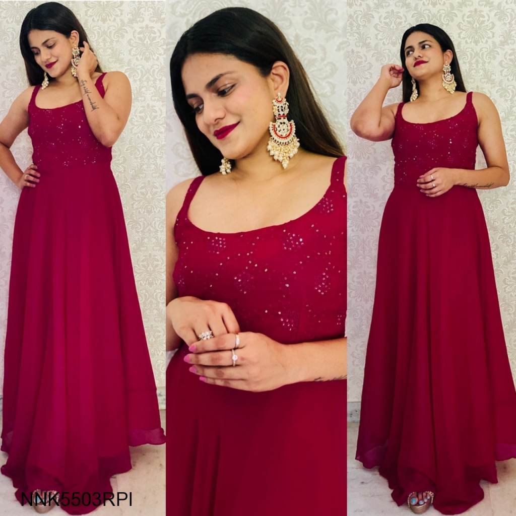 Buy Marvellous Rani Pink Color Full Stitched Designer Faux Georgette  Digital Printed Gown | Lehenga-Saree