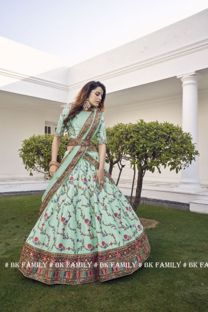 Buy Exceptional Rama Green Heavy Rayon With Multi Colour Foil Print Gown  And Same Fabric Belt For Party Wear-VT2123104I | Fashion Clothing