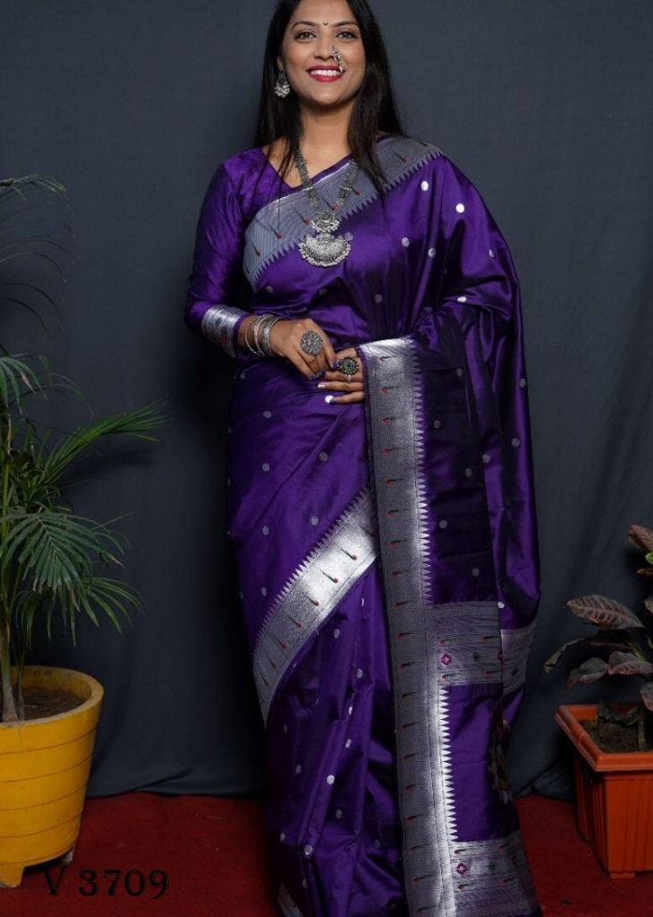 nath paithani Pure Silk Paithani Saree In Purple Color By Surati Fabric