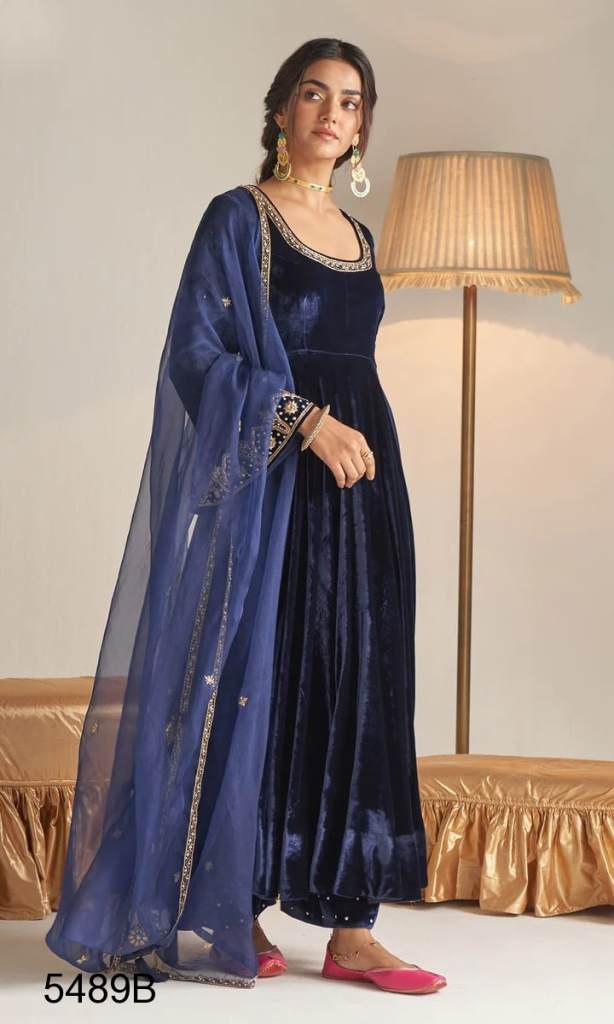 Indian Gown - Buy Blue Sequence Embroidery Shaded Kalidar Anarkali Gown