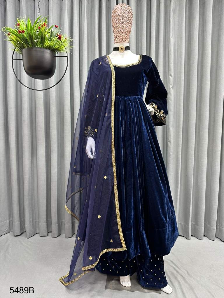 Wedding Boutique Online Navy Blue Patiala Suit with Zari LSTV115207
