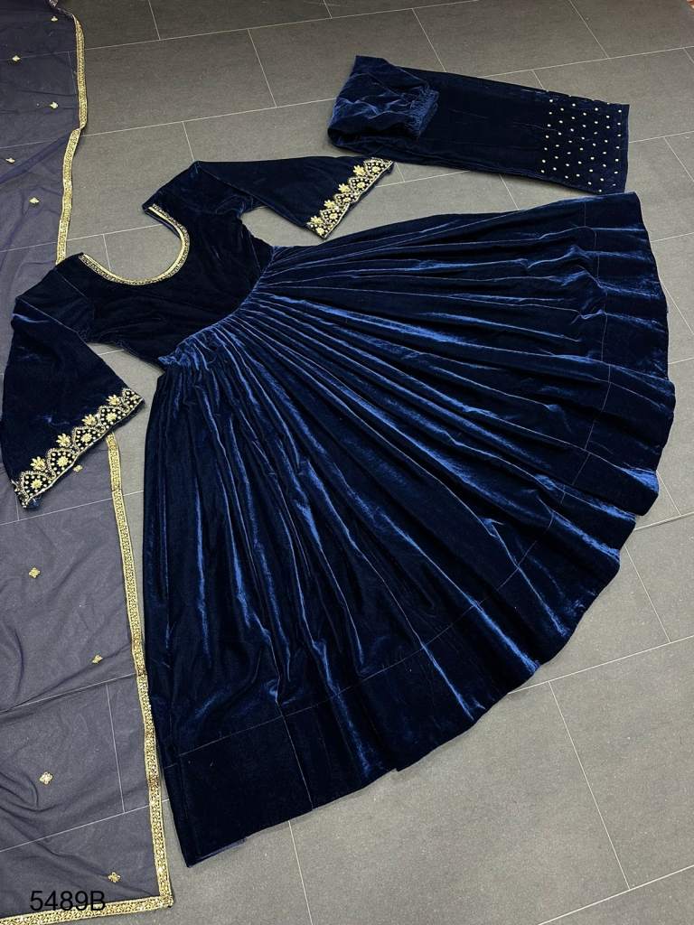 Navy Blue Velvet Salwar Kameez -