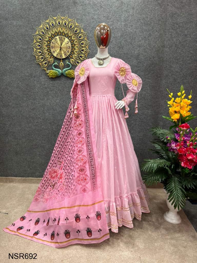 Gown Party Wear Long Frock Pink Colour