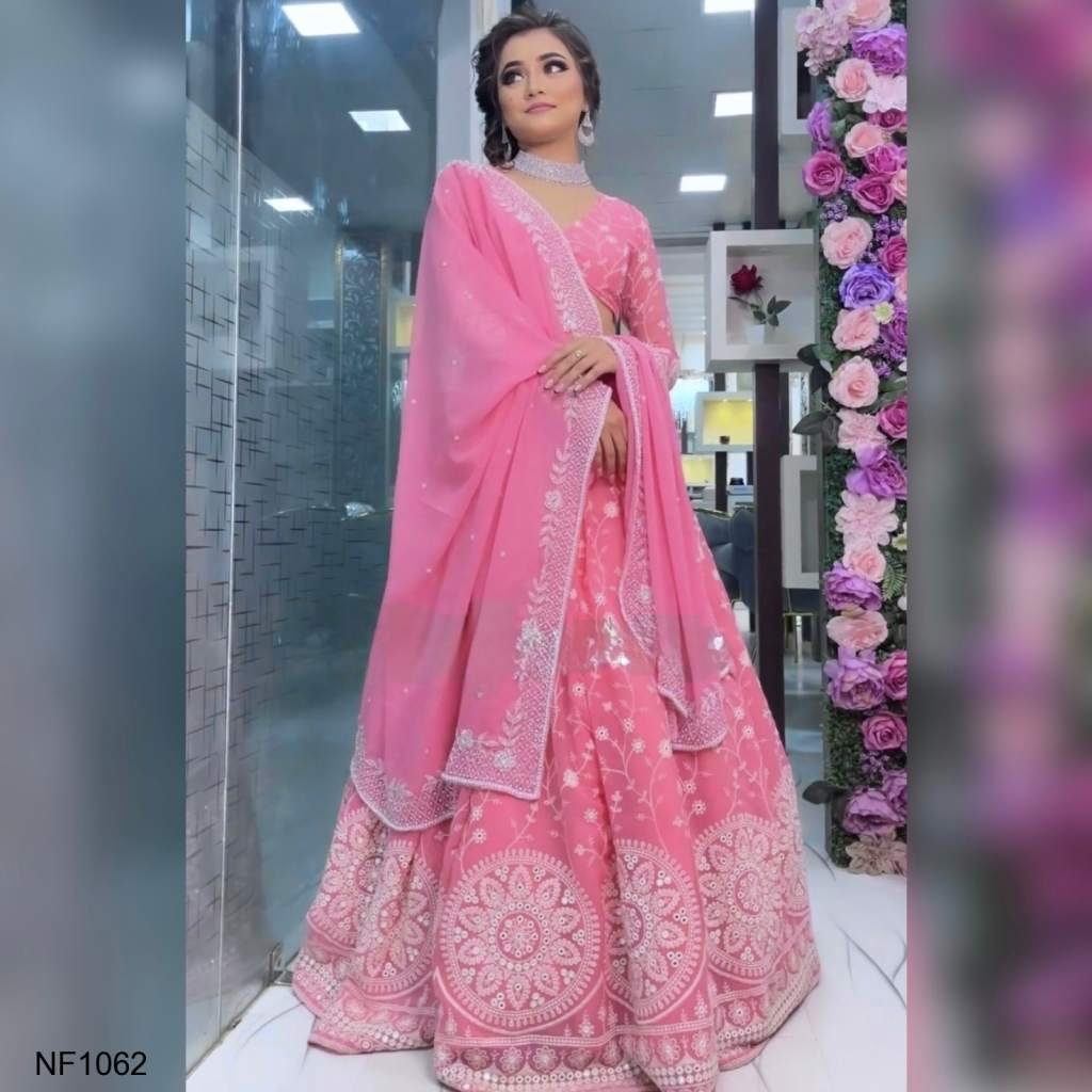 Hot Pink Silk Embroidered Festive Party Wear Lehenga Choli main image 1