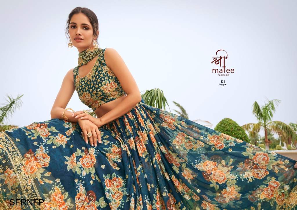 Beautiful floral printed blue georgette lehenga choli - G3-WLC14564 |  G3fashion.com