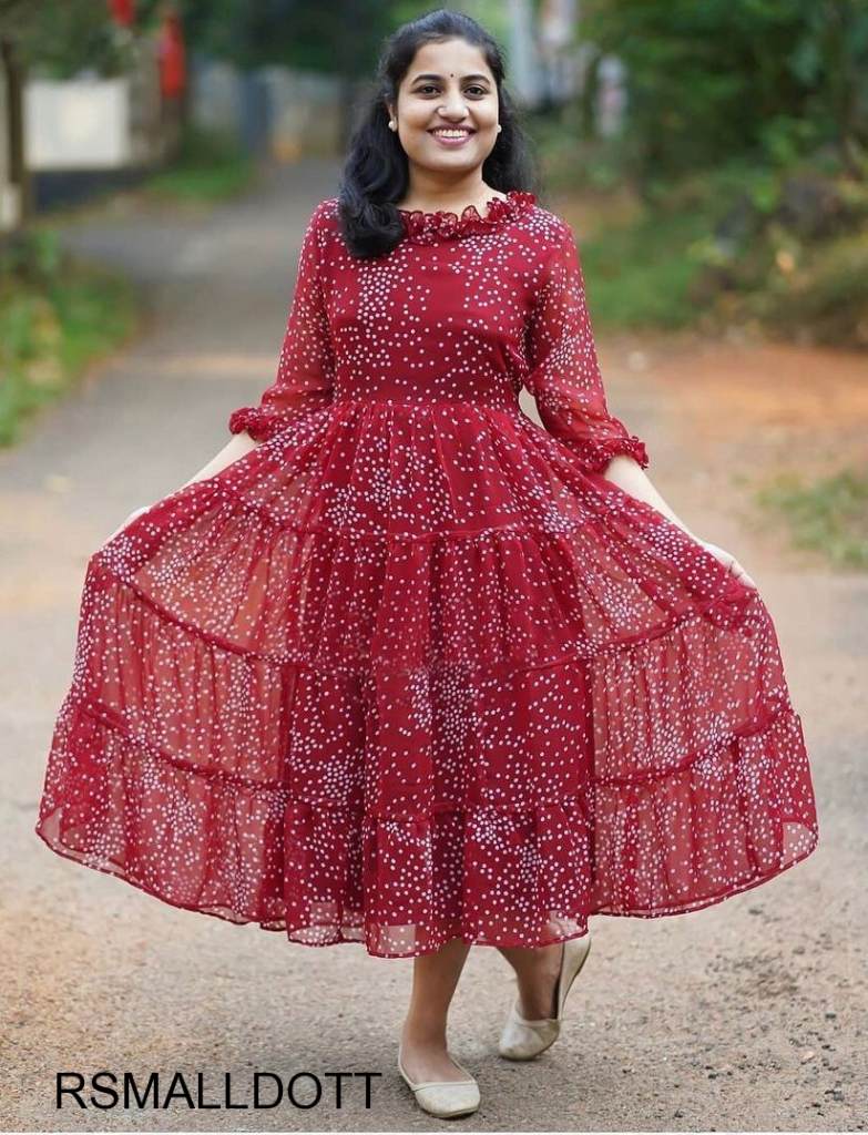 Red Cotton Straight Printed Dress