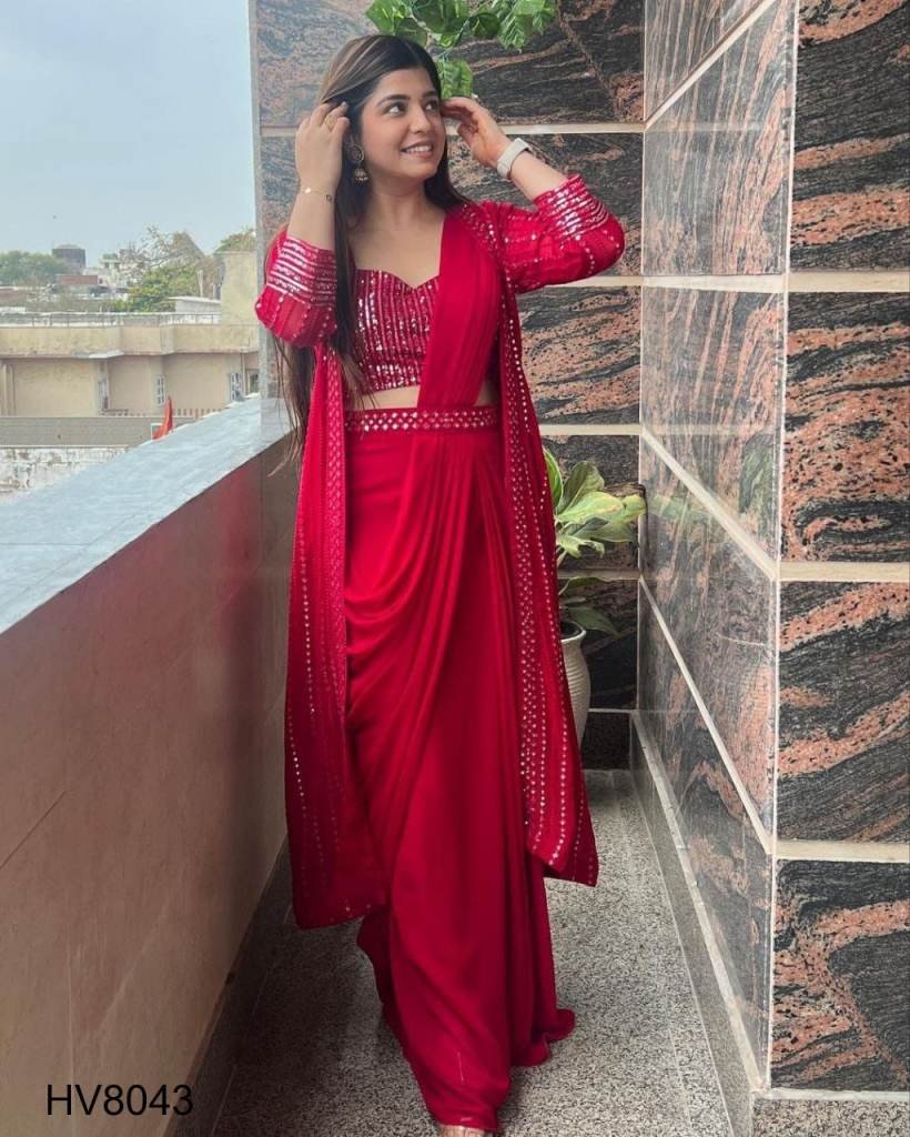 Red New Trending Sequence And Foil Work Party Wear Saree