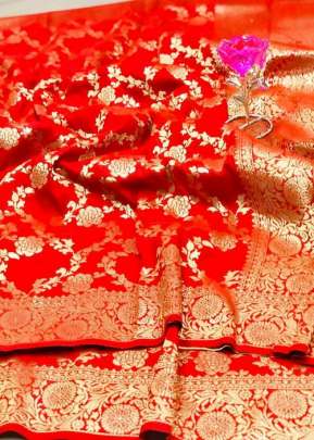 24 CARAT BANARASI SOFT SILK SAREE RED COLOR.