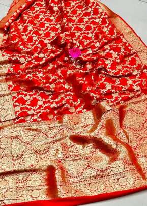 24 CARAT BANARASI SOFT SILK SAREE RED COLOR.