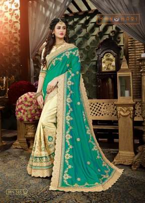  ART SILK SAREE  GREEN COLOUR WITH JARI EMBROIDERY  WORK WITH HEAVY EMBROIDERY LACE BORDER 