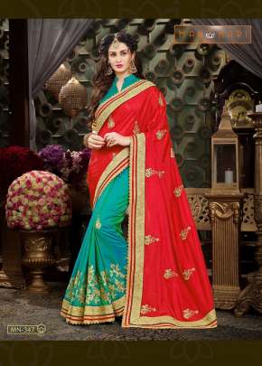  ART SILK SAREE   RED & GREEN COLOUR WITH JARI EMBROIDERY  WORK WITH HEAVY EMBROIDERY LACE BORDER 