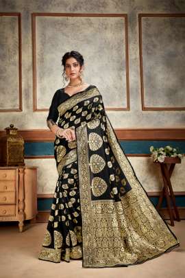 Aakrti Lichi Silk Black Colour Saree