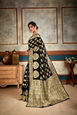 Aakrti Lichi Silk Black Colour Saree