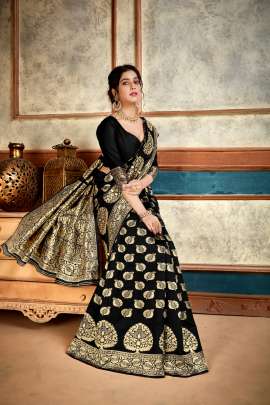 Aakrti Lichi Silk Black Colour Saree