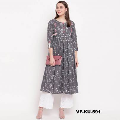 Alisa Fancy Cotton Kurti Grey