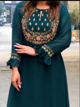 Aliza Long Gown Stylist Nevy Green Party Wear Kurti