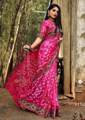 Art Silk Hastkala Bandhej Bandhani Pink Color Saree