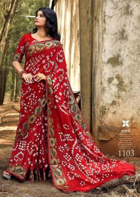 Art Silk Hastkala Bandhej Bandhani Berry Red Color Saree